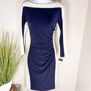 NEW! LAUREN Ralph Lauren Navy & White Sheath Dress Size 4